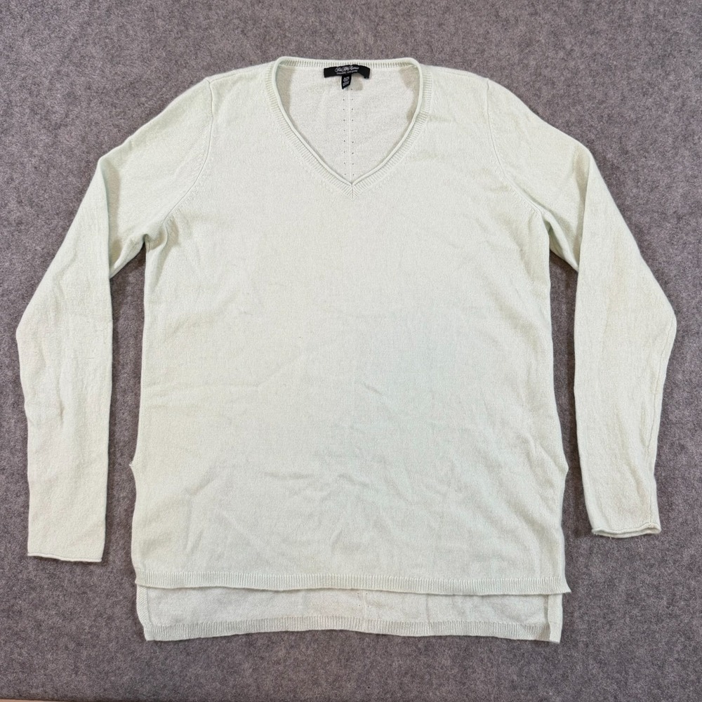Saks Fifth Avenue Green Cashmere Knit V-Neck Pullover Sweater Women's Size XL